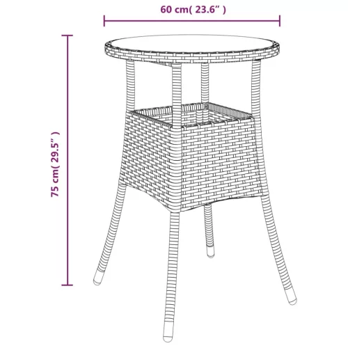  fekete polyrattan és edzett üveg kerti asztal Ø60 x 75 cm