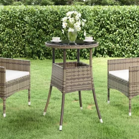    szürke polyrattan és edzett üveg kerti asztal Ø60 x 75 cm