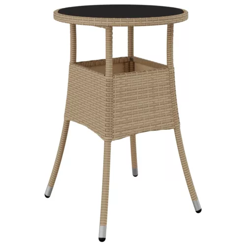  bézs polyrattan és edzett üveg kerti asztal Ø60 x 75 cm