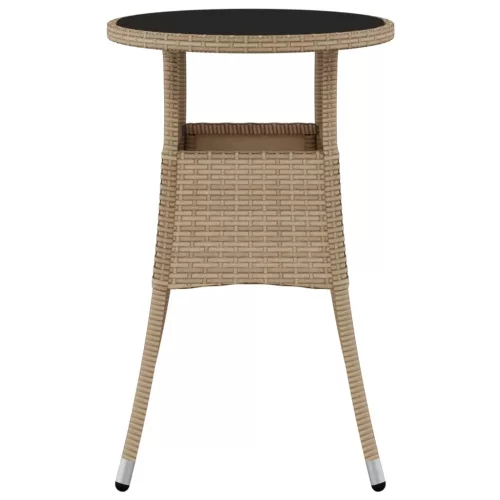  bézs polyrattan és edzett üveg kerti asztal Ø60 x 75 cm