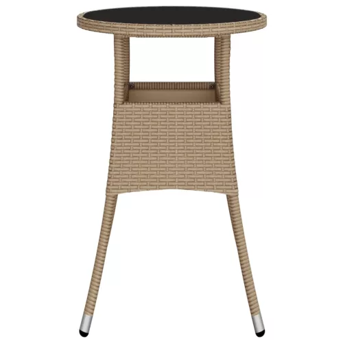  bézs polyrattan és edzett üveg kerti asztal Ø60 x 75 cm