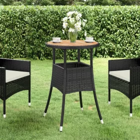  fekete akácfa és polyrattan kerti asztal Ø60 x 75 cm