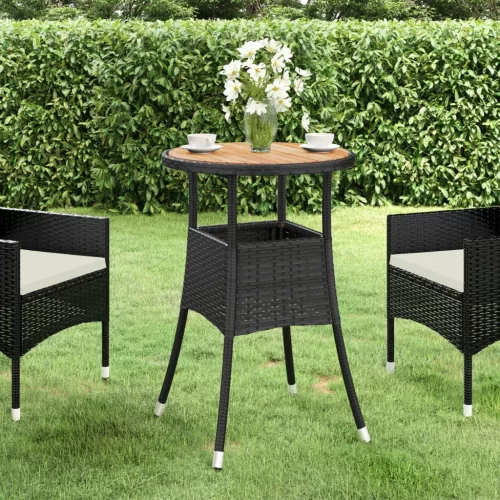  fekete akácfa és polyrattan kerti asztal Ø60 x 75 cm