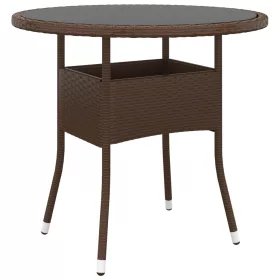    barna polyrattan és edzett üveg kerti asztal Ø 80 x 75 cm