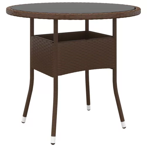  barna polyrattan és edzett üveg kerti asztal Ø 80 x 75 cm