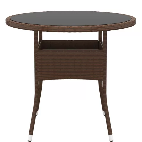  barna polyrattan és edzett üveg kerti asztal Ø 80 x 75 cm