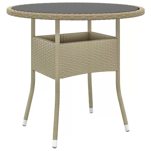  bézs polyrattan és edzett üveg kerti asztal Ø80 x 75 cm