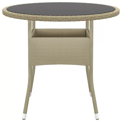  bézs polyrattan és edzett üveg kerti asztal Ø80 x 75 cm