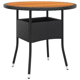  fekete akácfa és polyrattan kerti asztal Ø80 x 75 cm