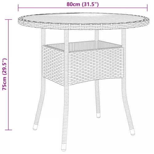  fekete akácfa és polyrattan kerti asztal Ø80 x 75 cm