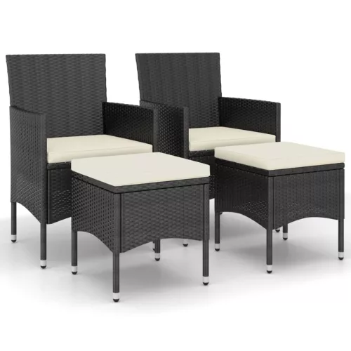  4 részes fekete kerti polyrattan szék- és zsámolyszett