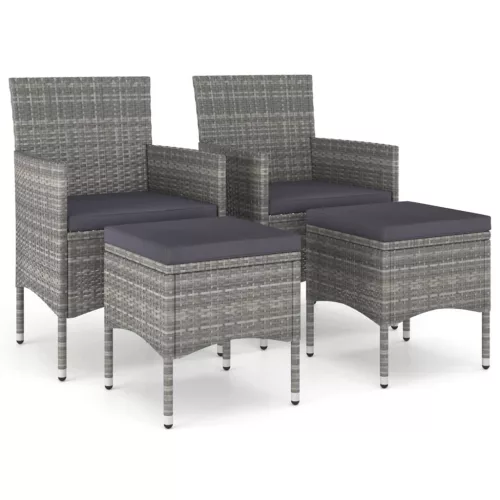  4 részes szürke kerti polyrattan szék- és zsámolyszett
