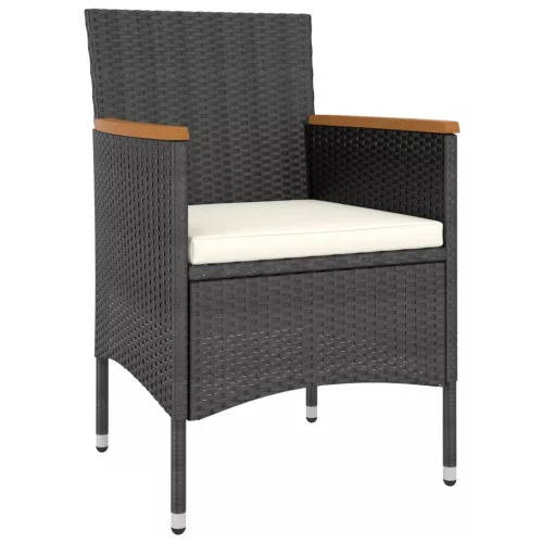  4 részes fekete polyrattan kerti szék- és zsámolyszett