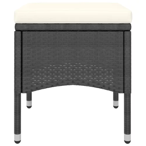 4 részes fekete polyrattan kerti szék- és zsámolyszett