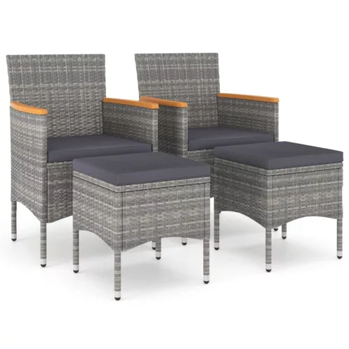  4 részes szürke kerti polyrattan szék- és zsámolyszett