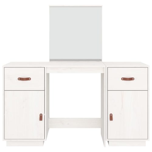  fehér tömör fenyőfa fésülködőasztal szett tükörrel