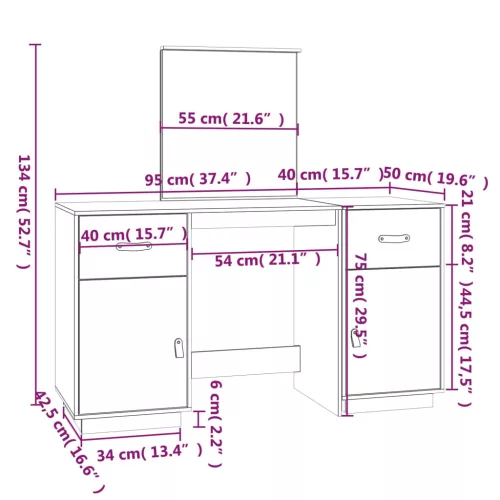  mézbarna tömör fenyőfa fésülködőasztal szett tükörrel