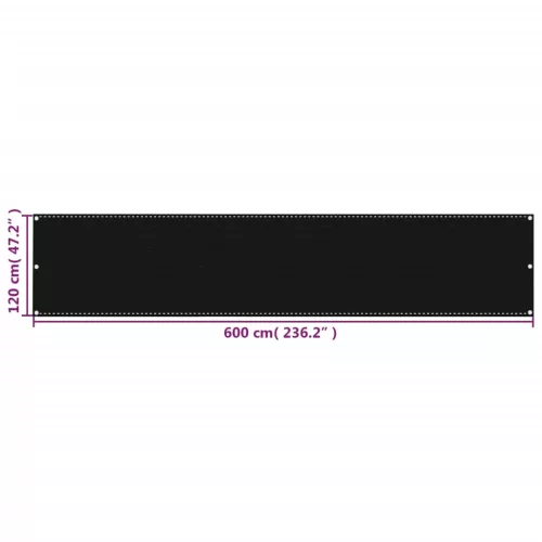 fekete HDPE erkélyparaván 120 x 600 cm