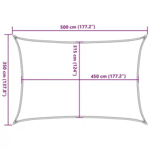  fehér HDPE napvitorla 160 g/m² 3,5 x 5 m