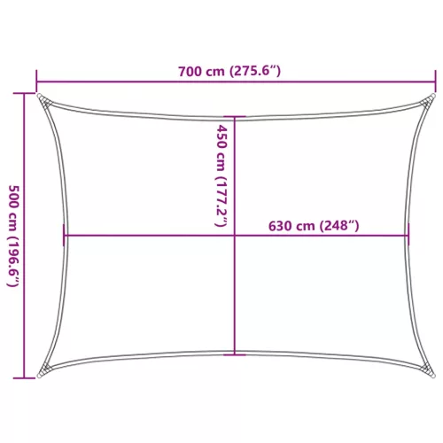  fehér HDPE napvitorla 160 g/m² 5 x 7 m