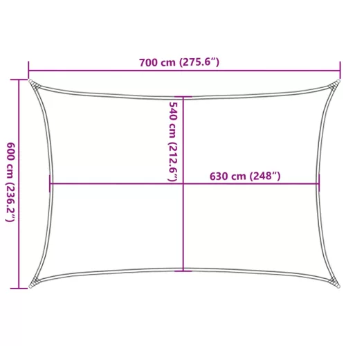  fehér HDPE napvitorla 160 g/m² 6 x 7 m