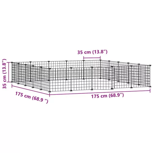  20 paneles fekete acél kisállatketrec ajtóval 35 x 35 cm