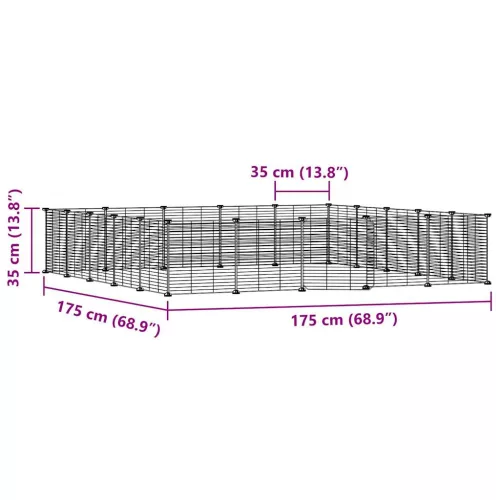  20 paneles fekete acél kisállatketrec ajtóval 35 x 35 cm