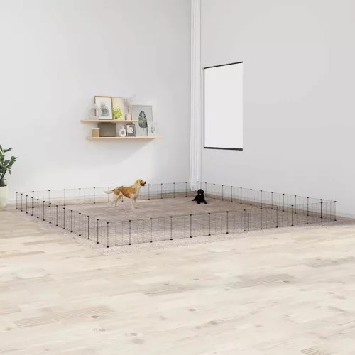  52 paneles fekete acél kisállatketrec ajtóval 35 x 35 cm