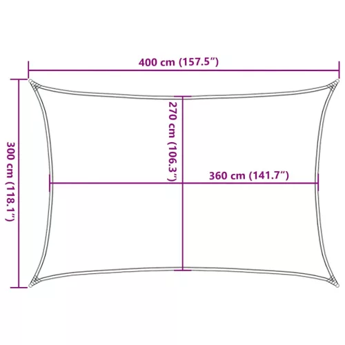  tópszínű HDPE napvitorla 160 g/m² 3 x 4 m