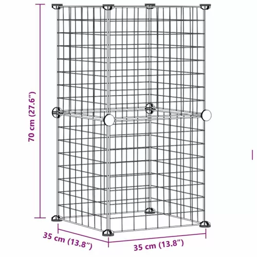  8-paneles fekete acél kisállatketrec 35 x 35 cm