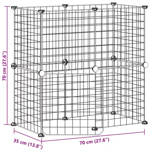  12 paneles fekete acél kisállatketrec ajtóval 35 x 35 cm