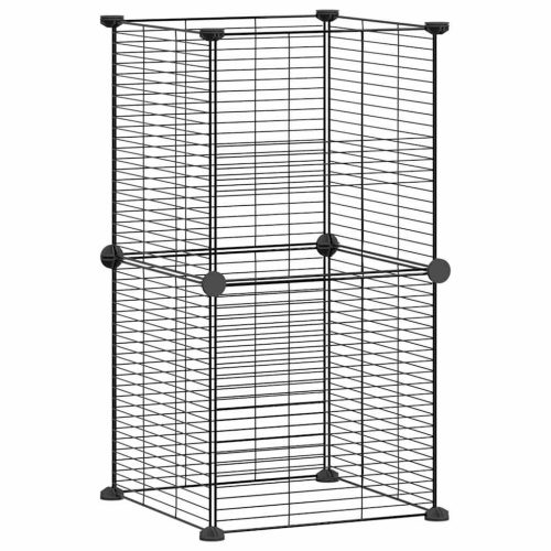 8-paneles fekete acél kisállatketrec 35 x 35 cm