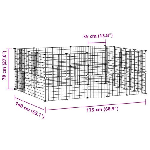  36 paneles fekete acél kisállatketrec ajtóval 35 x 35 cm