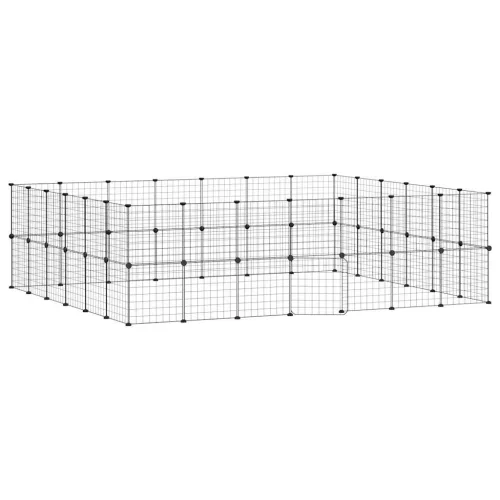  52 paneles fekete acél kisállatketrec ajtóval 35 x 35 cm