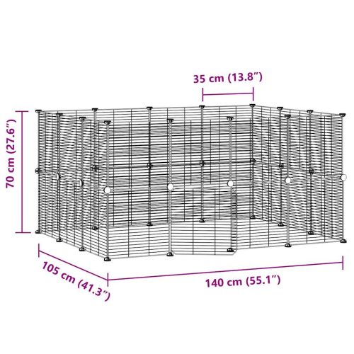  28 paneles fekete acél kisállatketrec ajtóval 35 x 35 cm