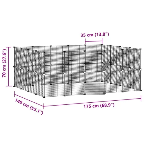  36 paneles fekete acél kisállatketrec ajtóval 35 x 35 cm