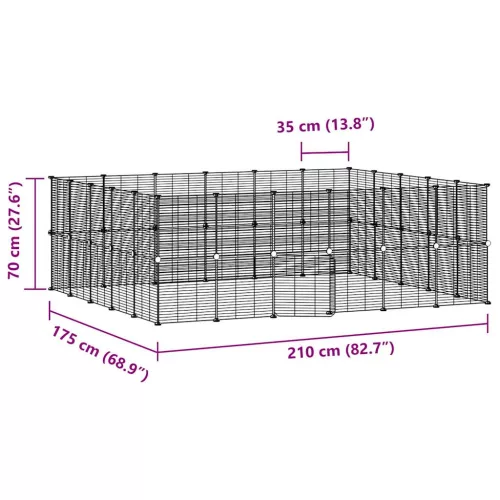 44 paneles fekete acél kisállatketrec ajtóval 35 x 35 cm
