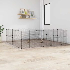  52 paneles fekete acél kisállatketrec ajtóval 35 x 35 cm