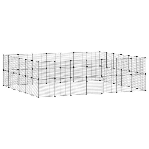  52 paneles fekete acél kisállatketrec ajtóval 35 x 35 cm