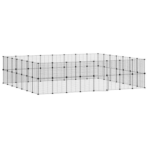  60 paneles fekete acél kisállatketrec ajtóval 35 x 35 cm