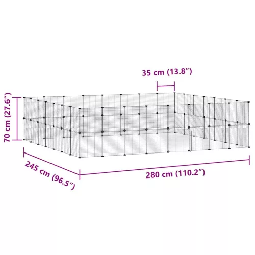  60 paneles fekete acél kisállatketrec ajtóval 35 x 35 cm