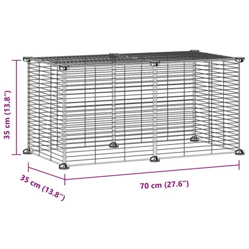  8-paneles fekete acél kisállatketrec 35 x 35 cm