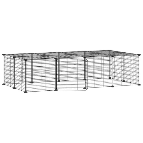  20 paneles fekete acél kisállatketrec ajtóval 35 x 35 cm