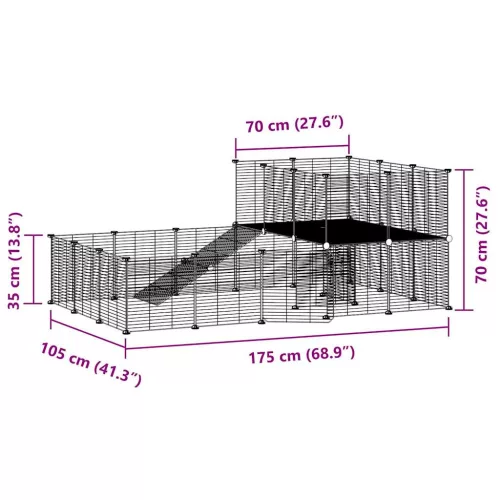 36 paneles fekete acél kisállatketrec ajtóval 35 x 35 cm