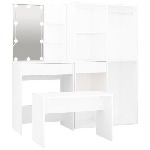  fehér szerelt fa fésülködőasztal-szett LED-ekkel