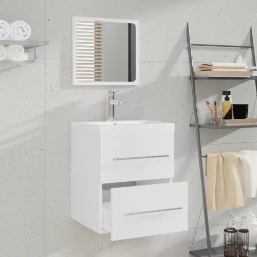  fehér szerelt fa mosdószekrény beépített mosdóval