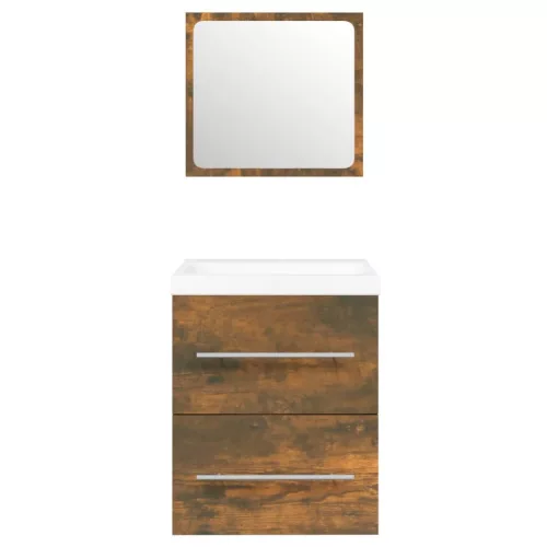  füstös tölgy színű szerelt fa mosdószekrény beépített mosdóval