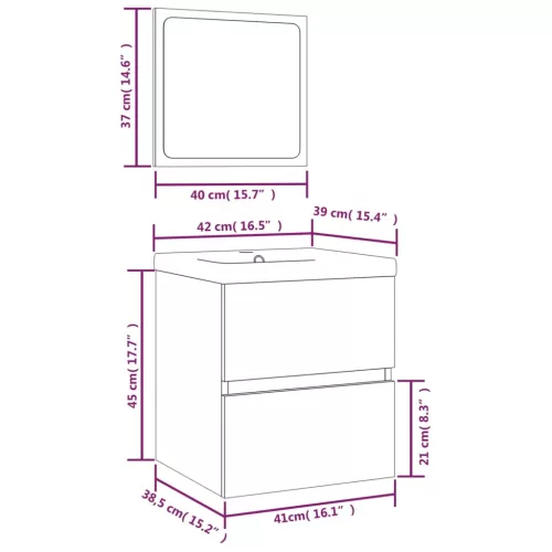  szürke sonoma fürdőszobai mosdószekrény mosdóval és tükörrel