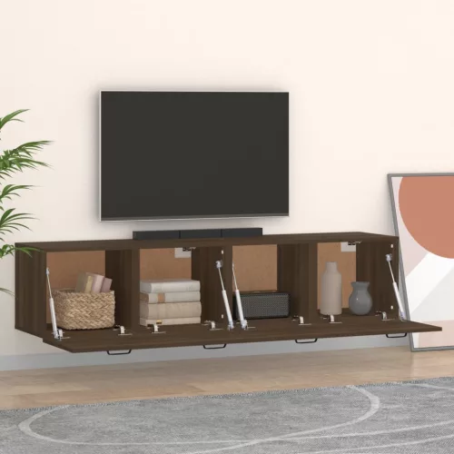  2 db barna tölgy színű szerelt fa faliszekrény 60x36,5x35 cm