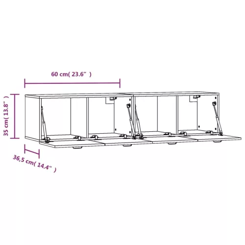  2 db barna tölgy színű szerelt fa faliszekrény 60x36,5x35 cm